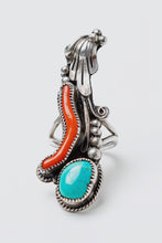 Load image into Gallery viewer, Squash Blossom Coral and Turquoise Ring
