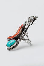 Load image into Gallery viewer, Squash Blossom Coral and Turquoise Ring
