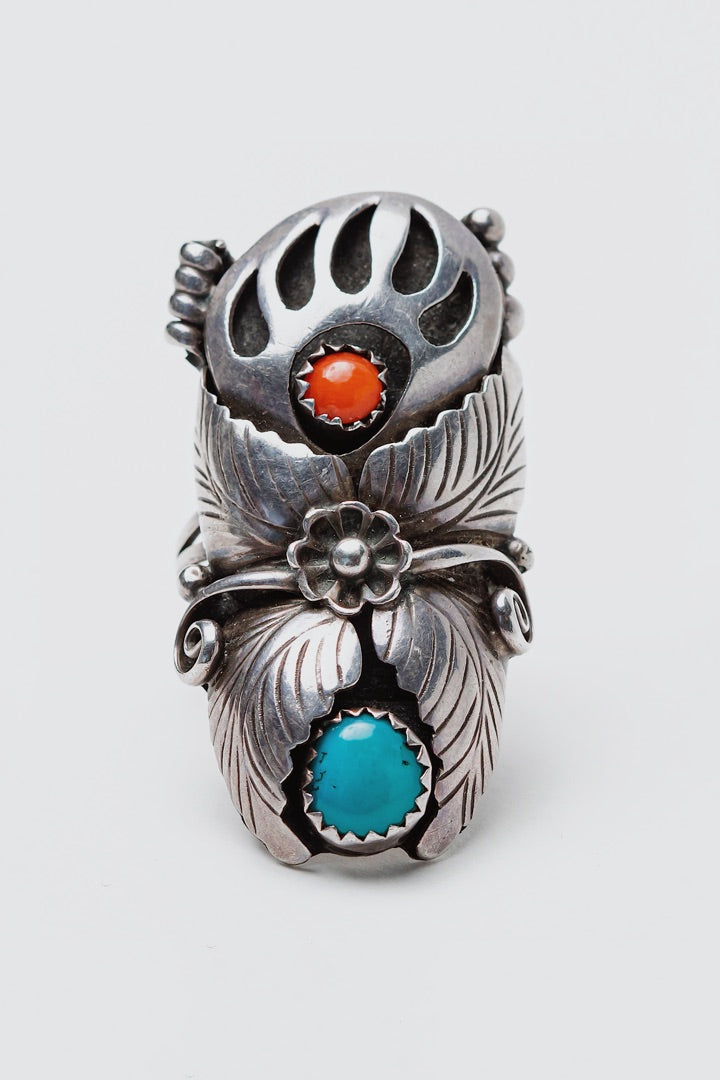 Bearpaw Coral and Turquoise Ring